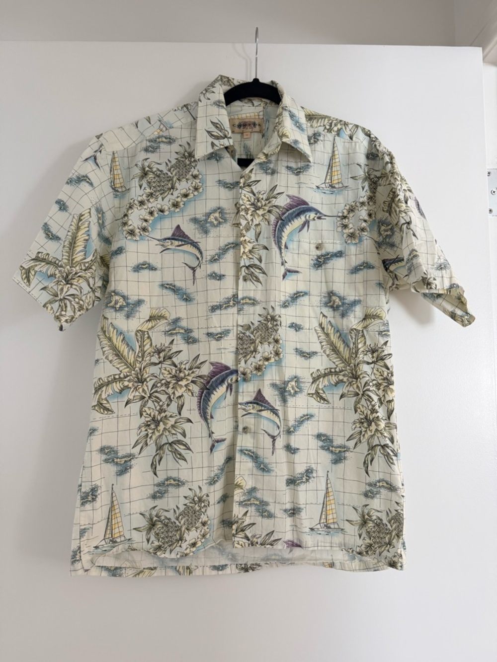 Tropical Marlin Print Short Sleeve Shirt - Cream